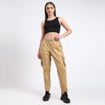 Women's Cotton Cargo Joggers | 6 Pocket Casual Pants Khakhi