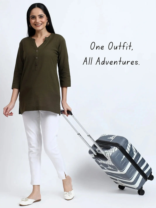 Airy Linen Kurta Olive & Cotton Pants White Pair for Everyday Wear