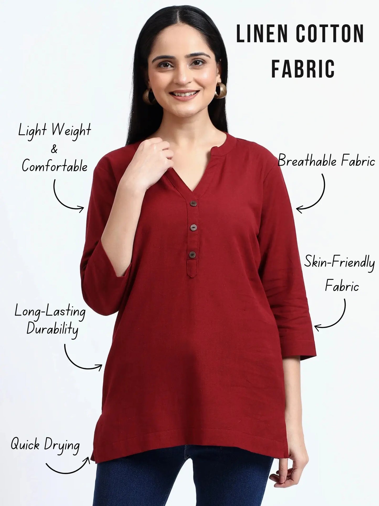 Breathable Linen Kurta For All Day Comfort - Wine