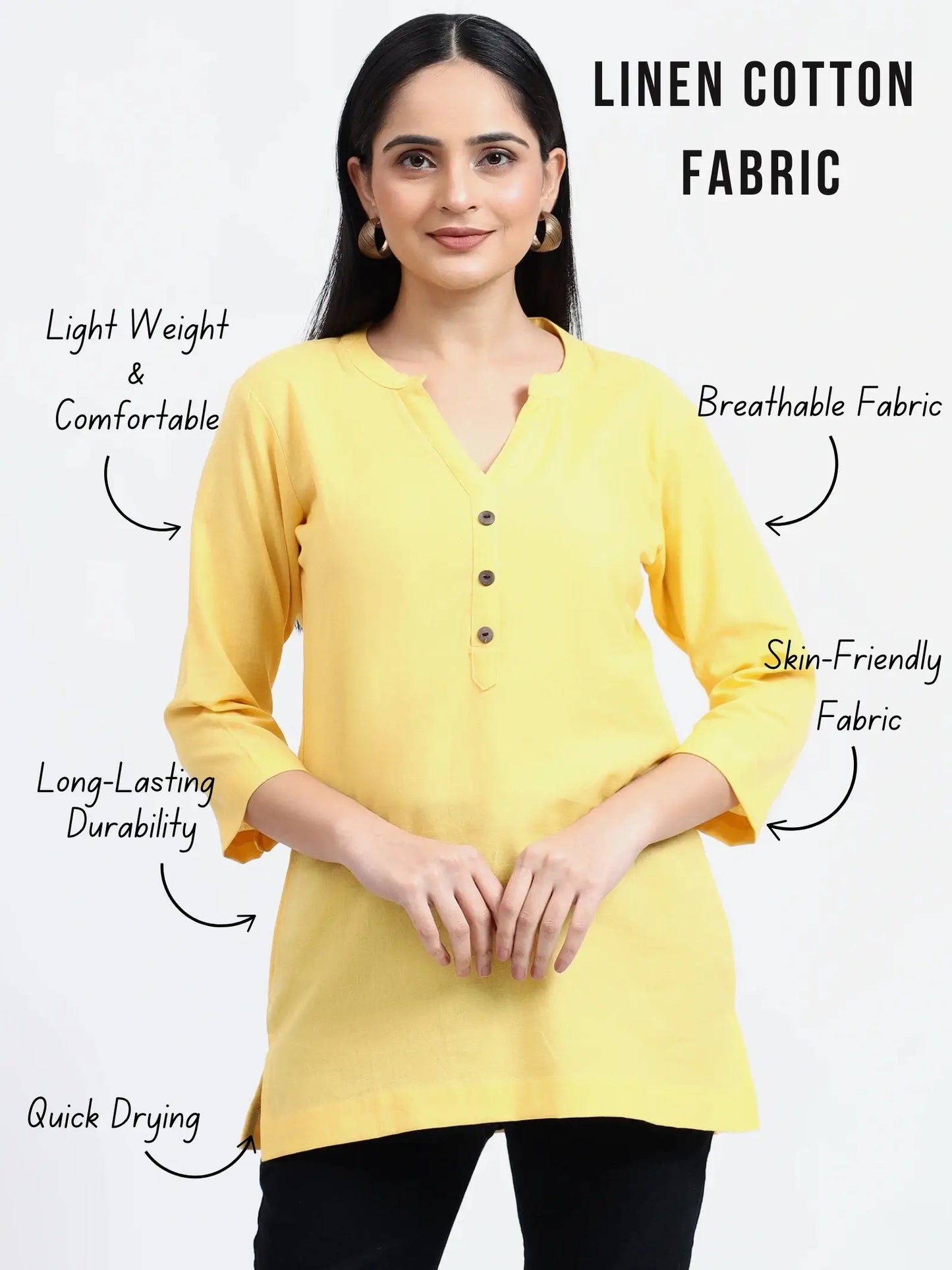 Breathable Linen Kurta For All Day Comfort - Yellow