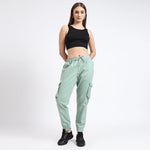 Women's Cotton Cargo Joggers | 6 Pocket Casual Pants Mint Green