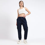 Women's Cotton Cargo Joggers | 6 Pocket Casual Pants Navy Blue