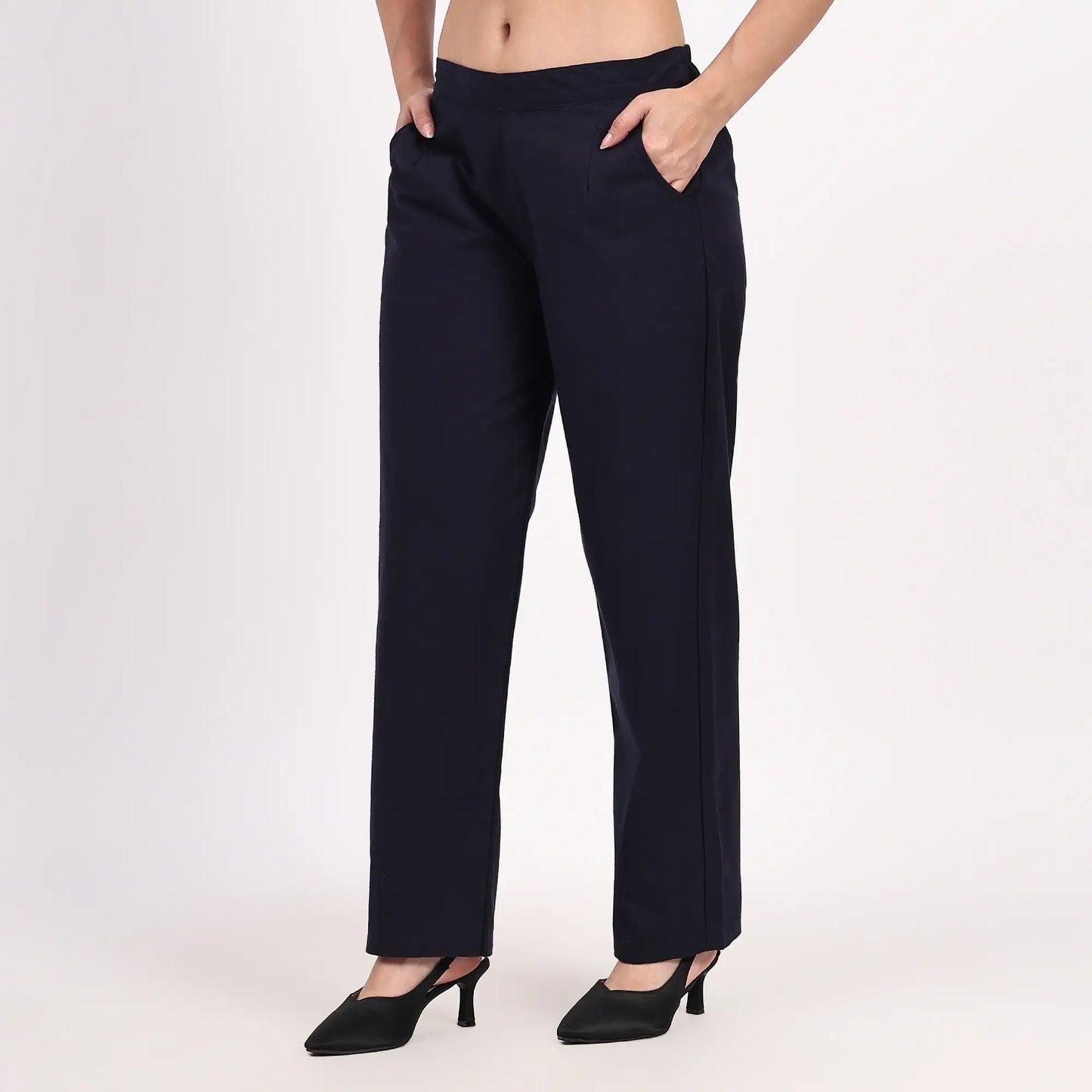 Navy Blue Wide Leg Cotton Pants | Perfect for Everyday Comfort