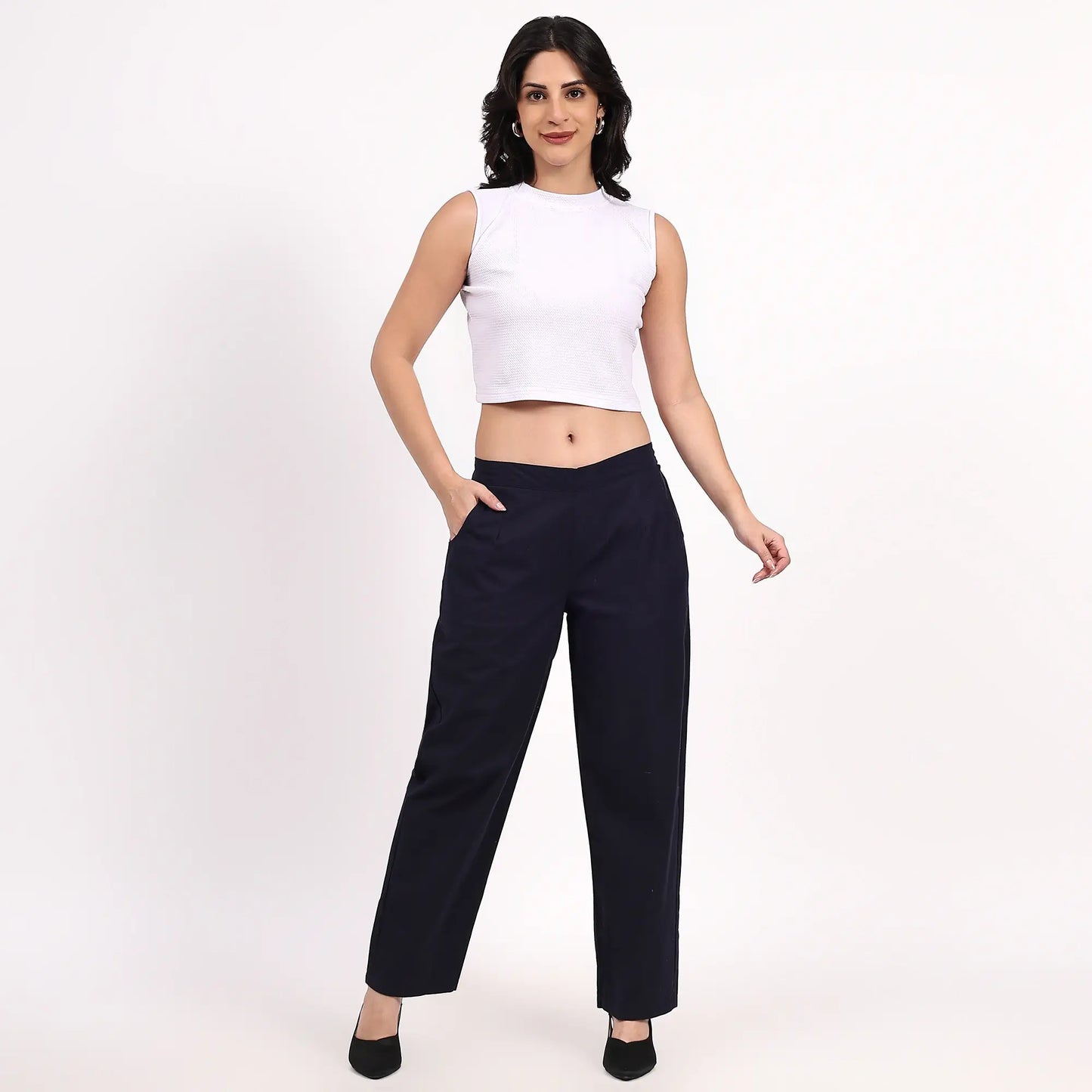 Navy Blue Wide Leg Cotton Pants | Perfect for Everyday Comfort