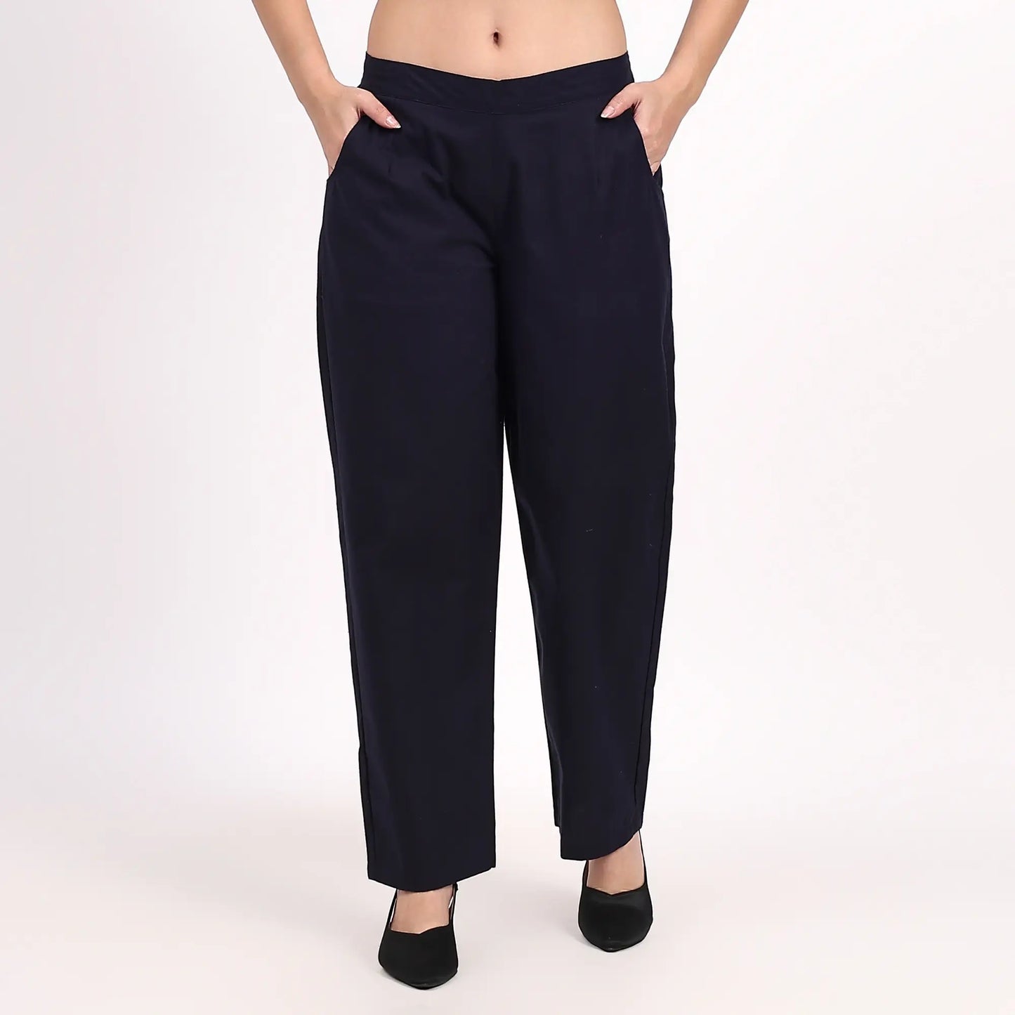 Navy Blue Wide Leg Cotton Pants | Perfect for Everyday Comfort