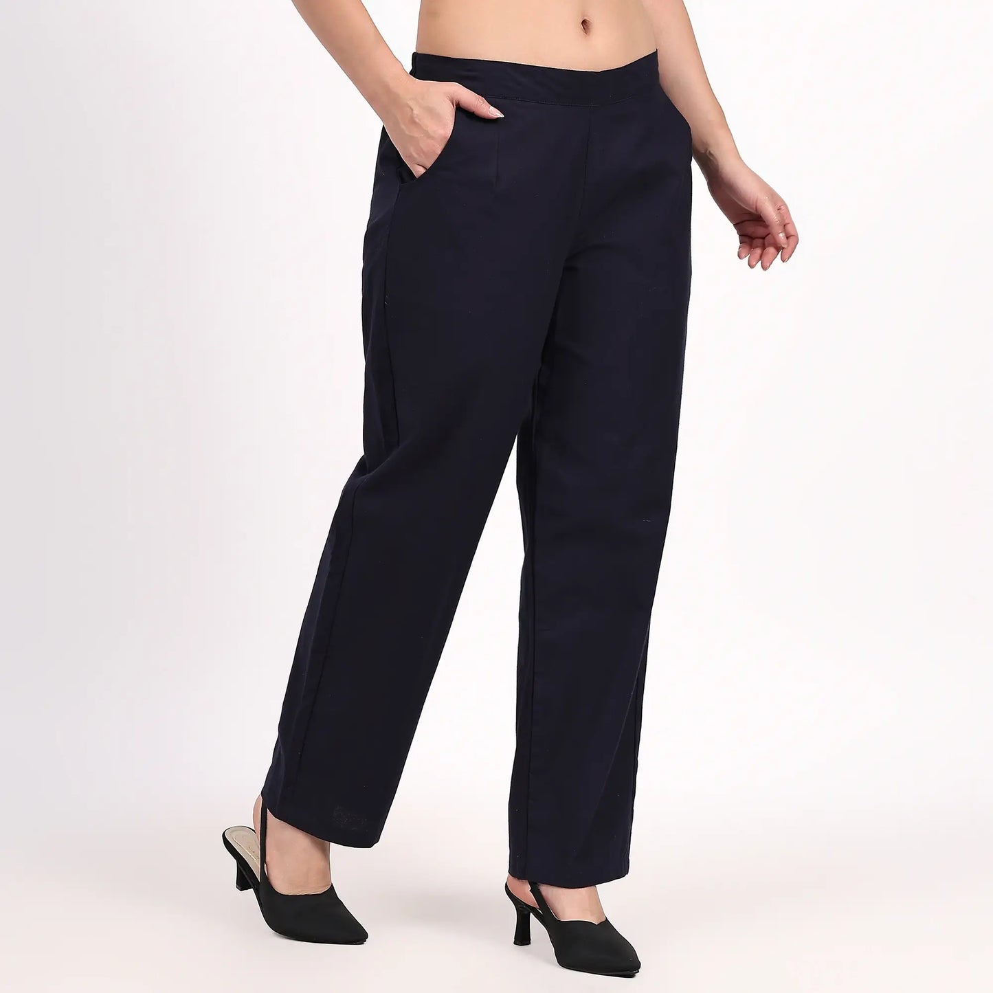 Navy Blue Wide Leg Cotton Pants | Perfect for Everyday Comfort