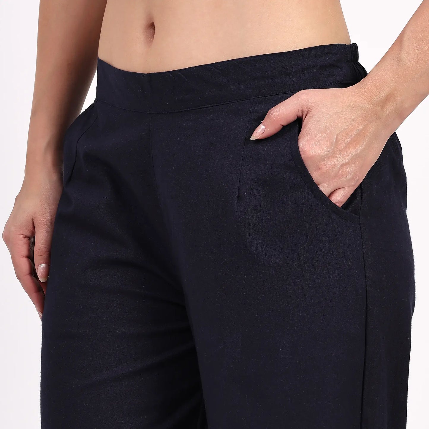 Navy Blue Wide Leg Cotton Pants | Perfect for Everyday Comfort