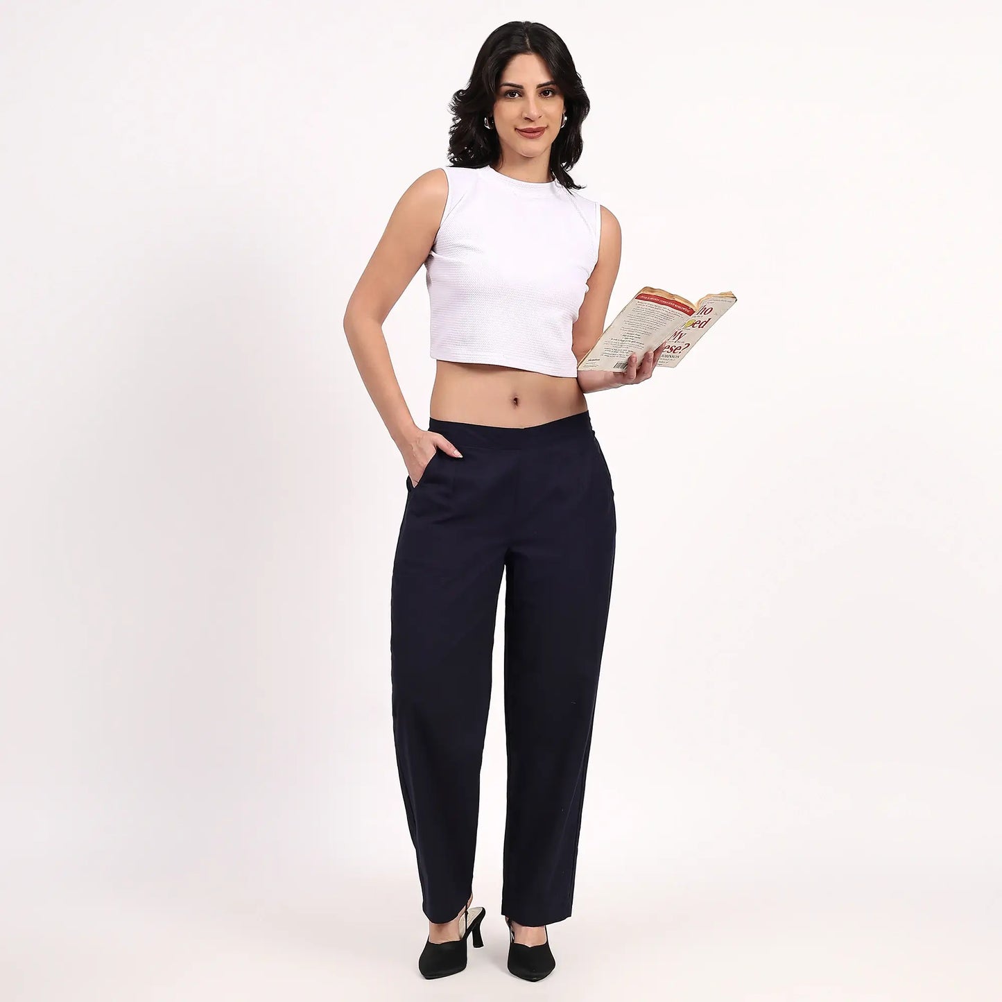 Navy Blue Wide Leg Cotton Pants | Perfect for Everyday Comfort