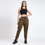 Women's Cotton Cargo Joggers | 6 Pocket Casual Pants Olive Green