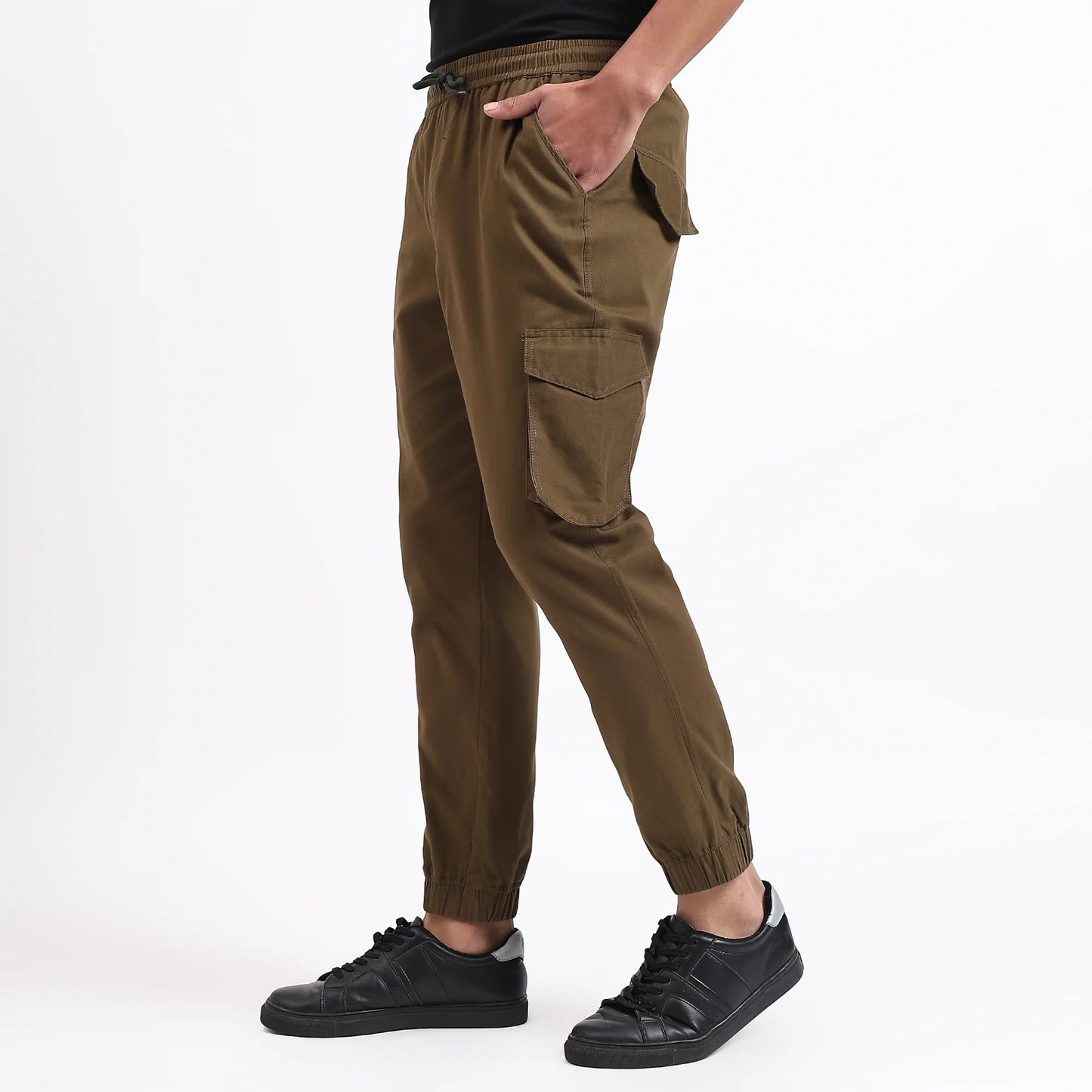 Men's Cotton Cargo Joggers | 6 Pocket Casual Pants Olive Green