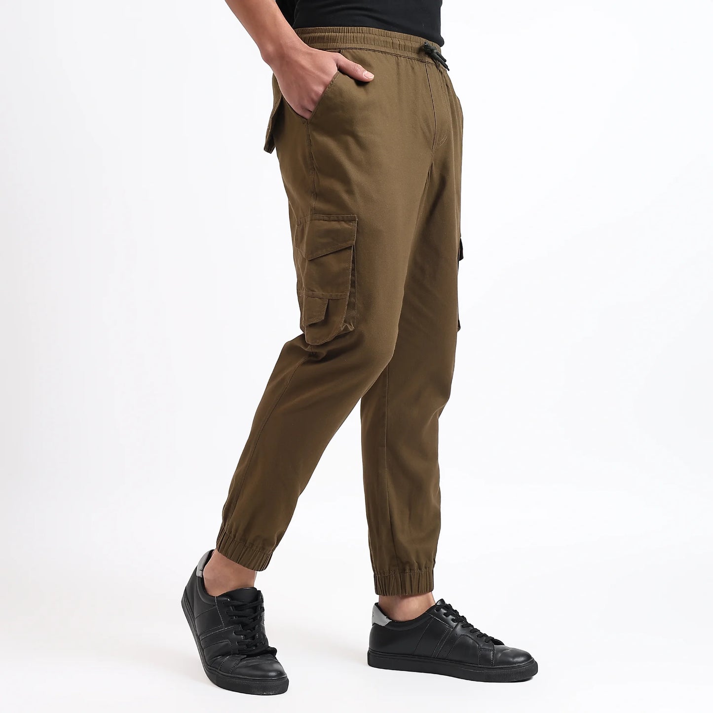 Men's Cotton Cargo Joggers | 6 Pocket Casual Pants Olive Green