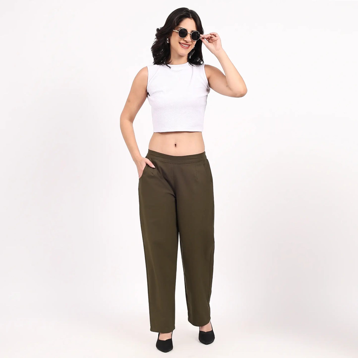 Olive Wide Leg Cotton Pants | Perfect for Everyday Comfort