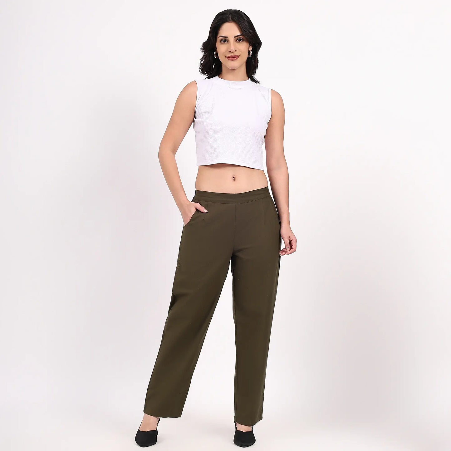 Olive Wide Leg Cotton Pants | Perfect for Everyday Comfort