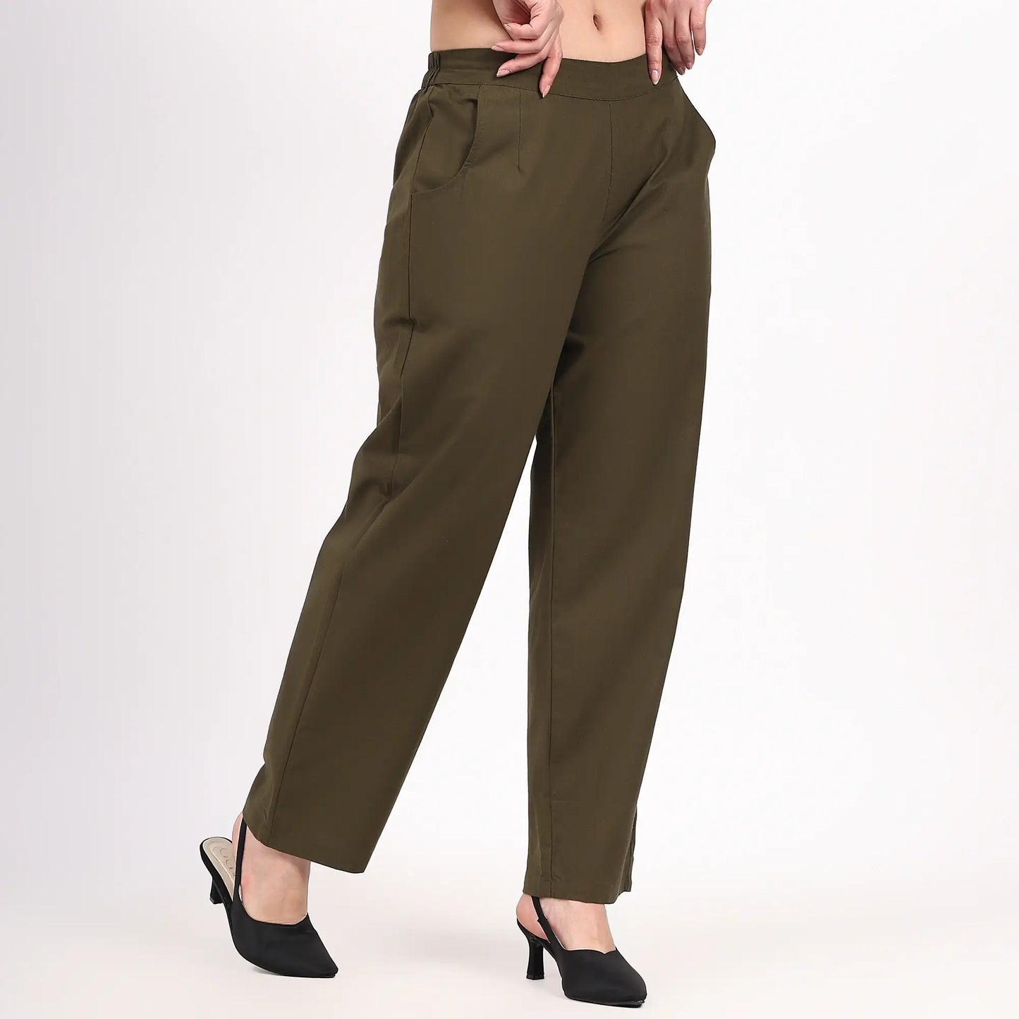 Olive Wide Leg Cotton Pants | Perfect for Everyday Comfort