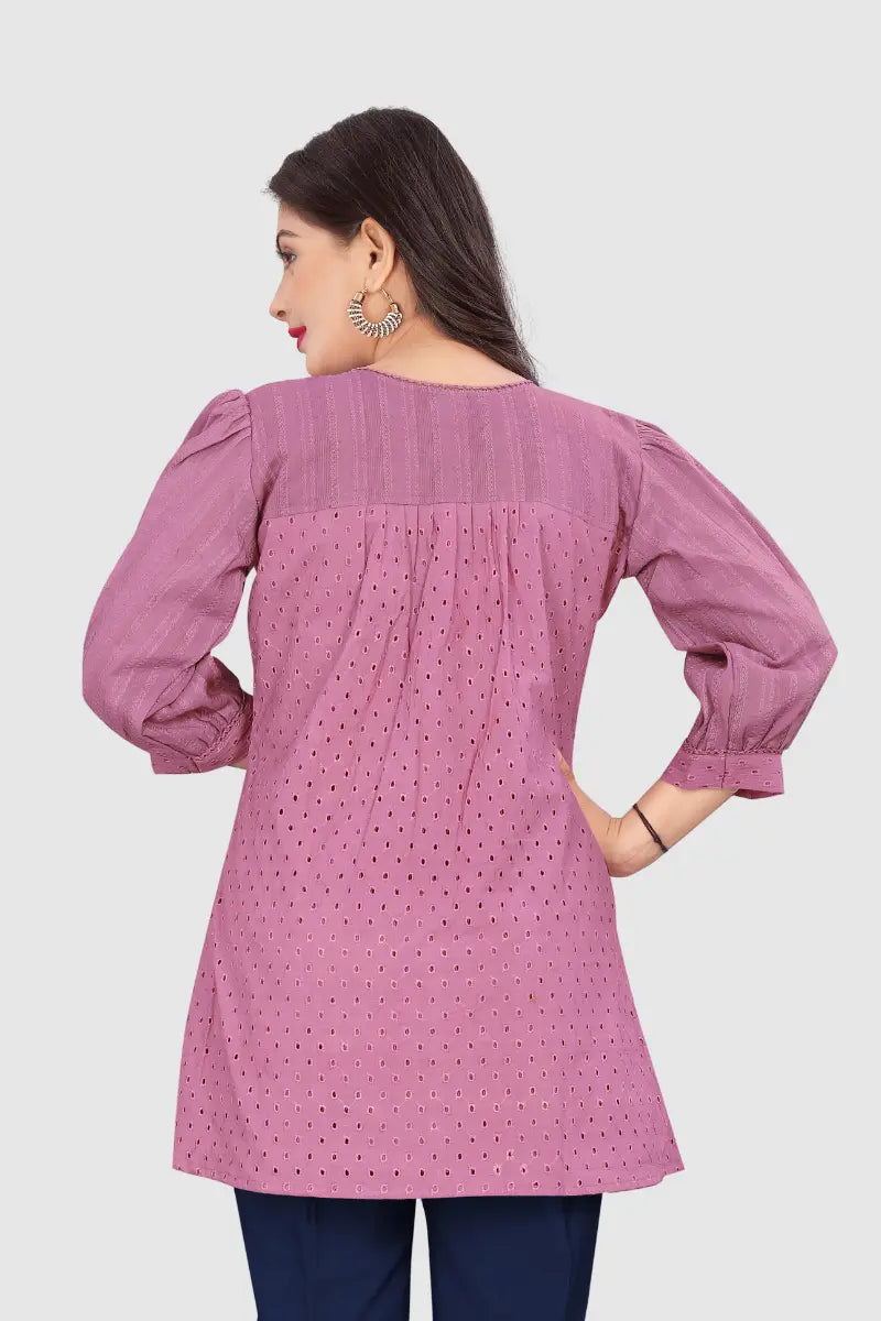 EMBROIDERED CHIKANKARI KURTA (PURPLE)