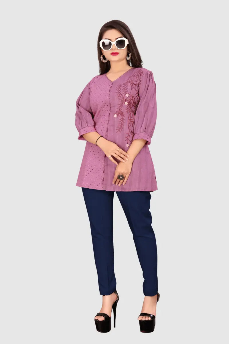 EMBROIDERED CHIKANKARI KURTA (PURPLE)