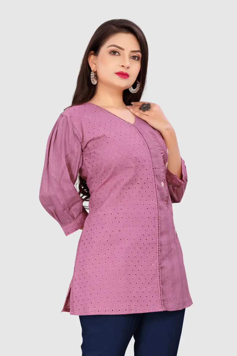 EMBROIDERED CHIKANKARI KURTA (PURPLE)