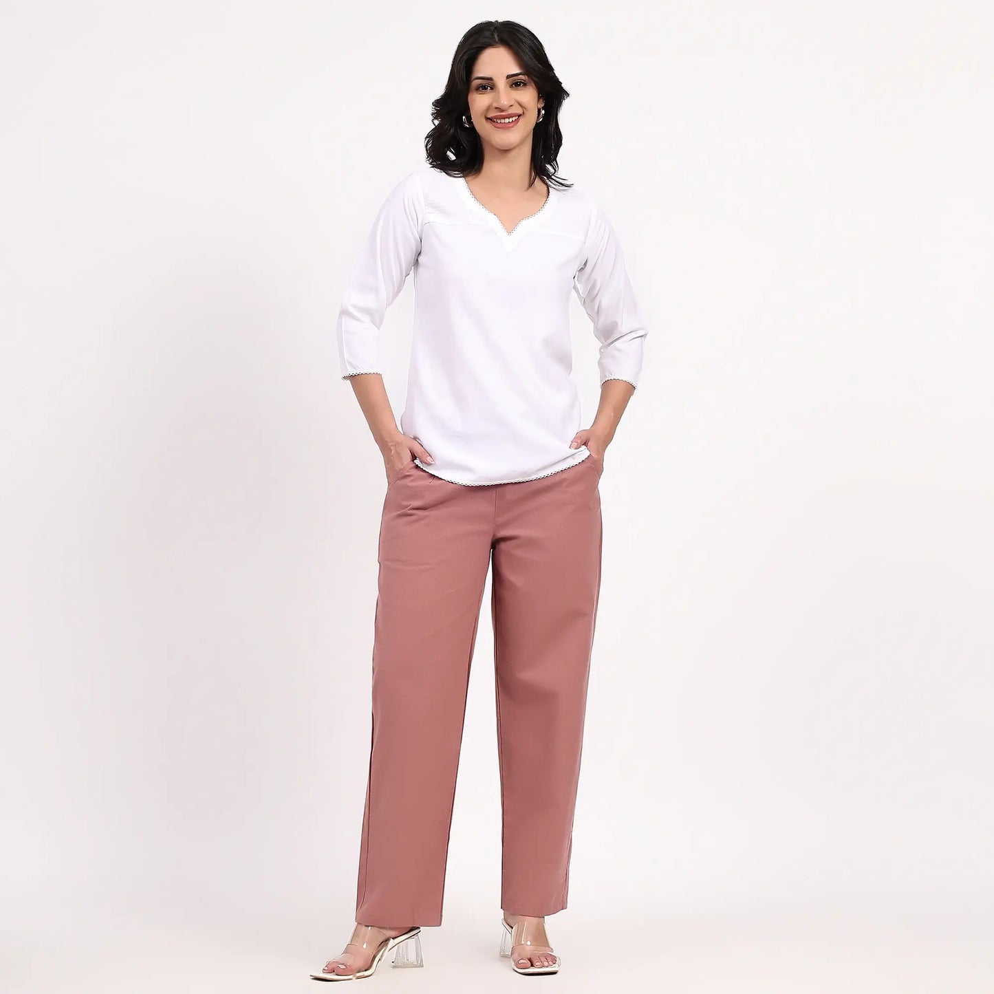 Rose Taupe Wide Leg Cotton Pants | Perfect for Everyday Comfort