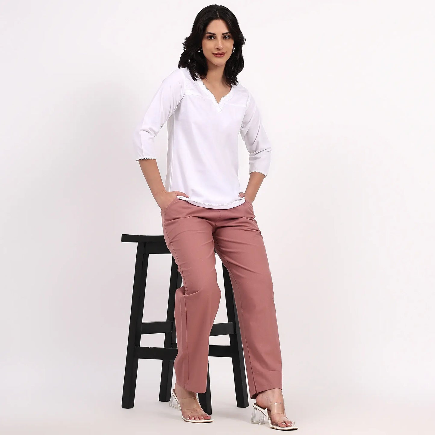 Rose Taupe Wide Leg Cotton Pants | Perfect for Everyday Comfort