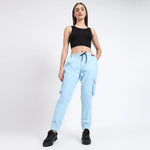 Women's Cotton Cargo Joggers | 6 Pocket Casual Pants Sky Blue
