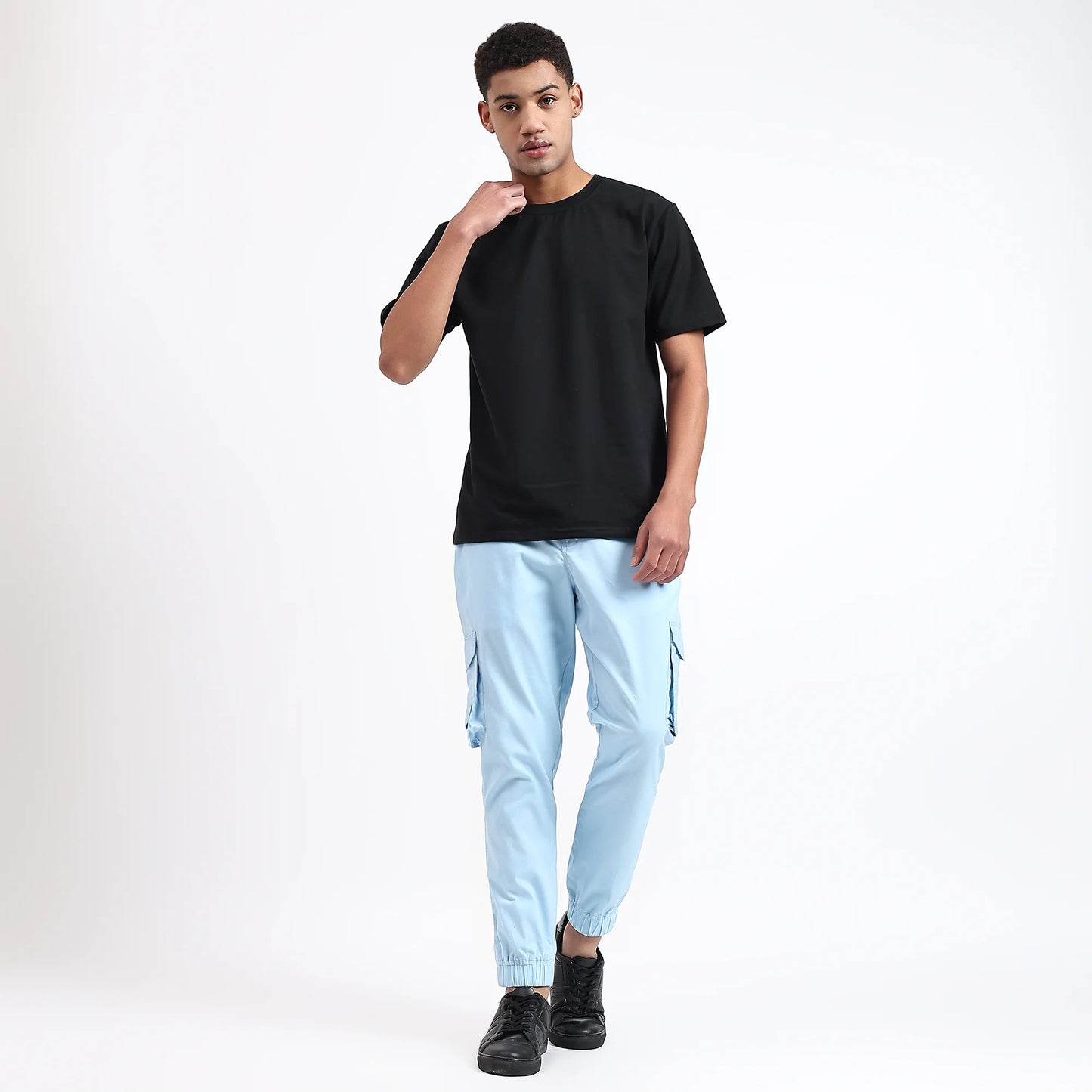 Men's Cotton Cargo Joggers | 6 Pocket Casual Pants Sky Blue