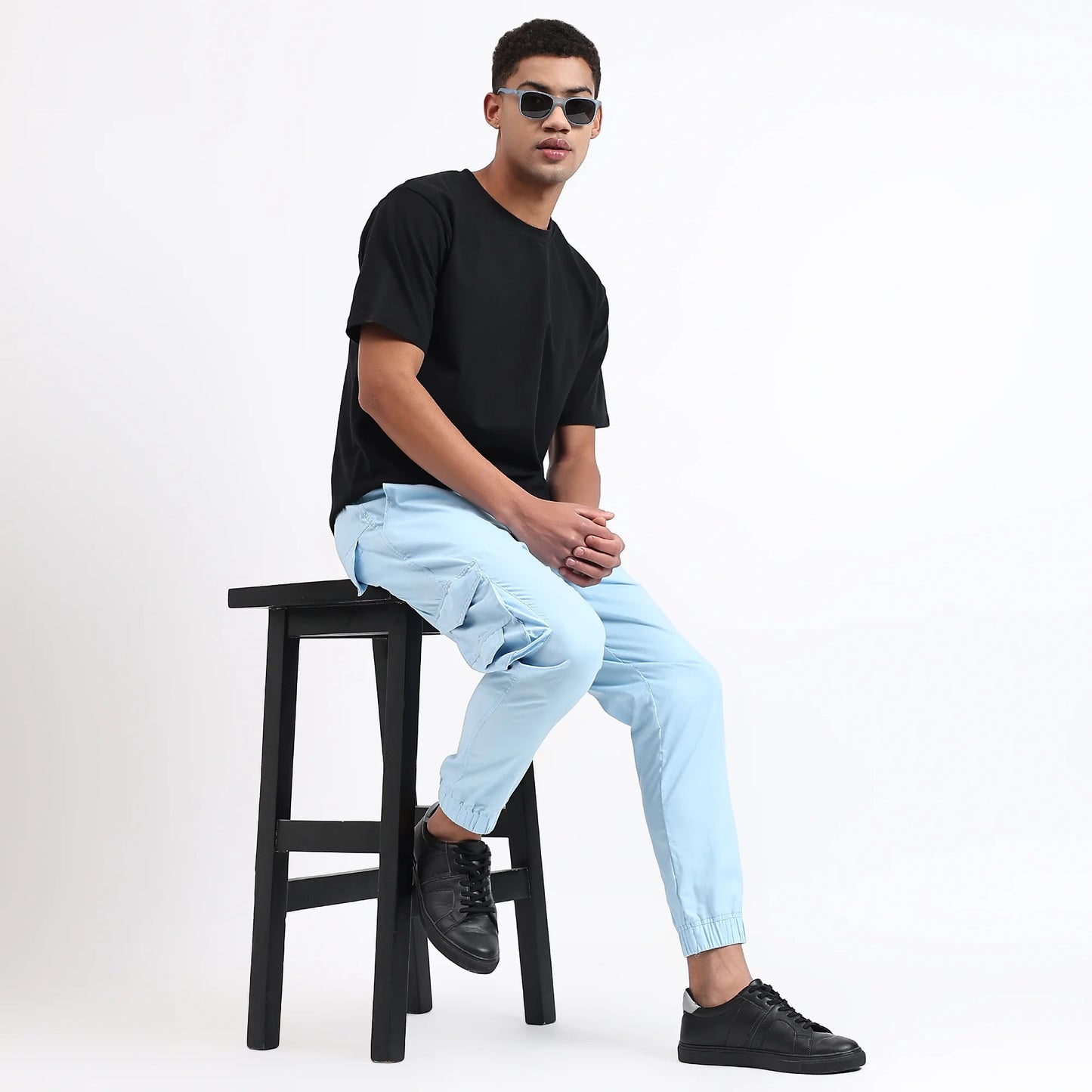 Men's Cotton Cargo Joggers | 6 Pocket Casual Pants Sky Blue