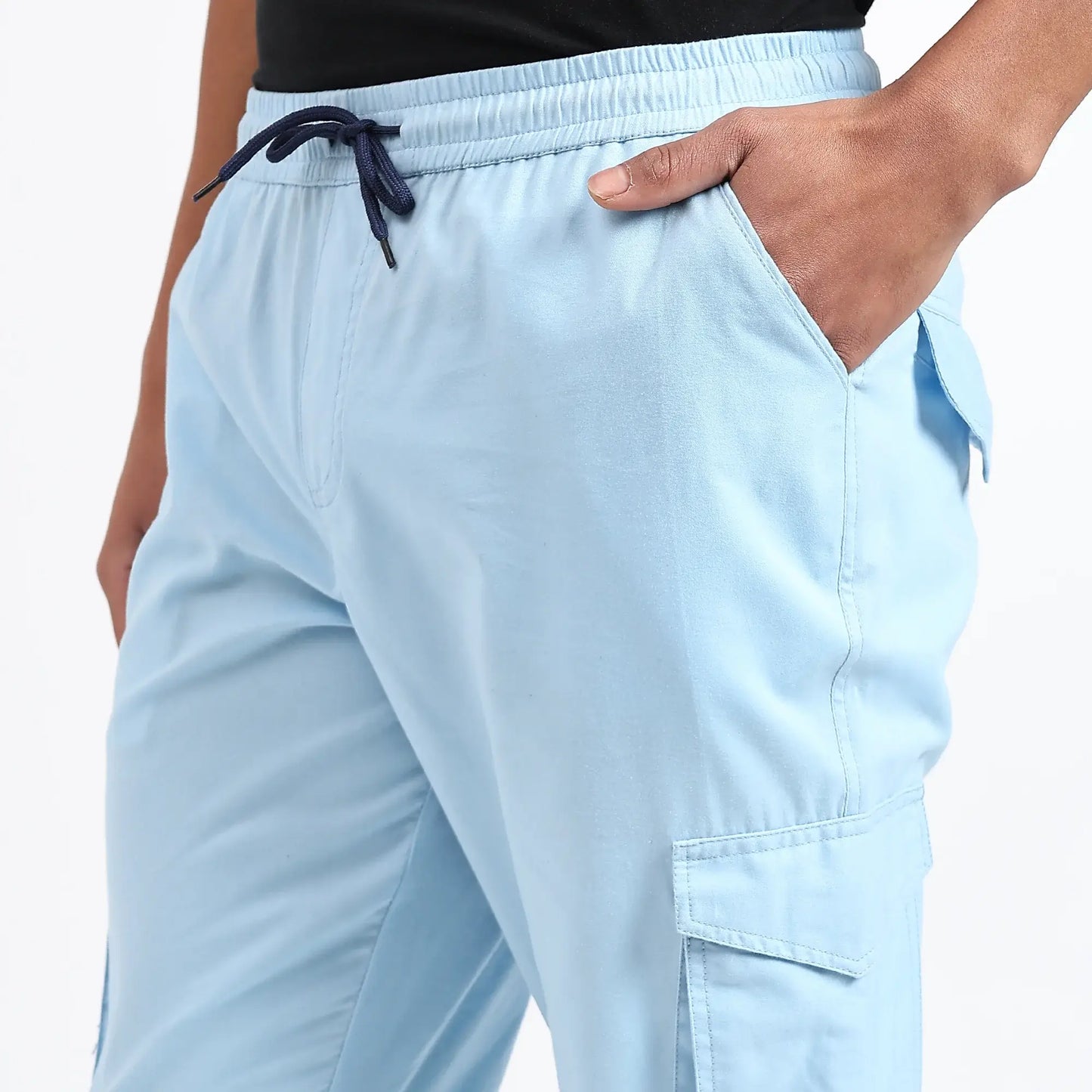 Men's Cotton Cargo Joggers | 6 Pocket Casual Pants Sky Blue