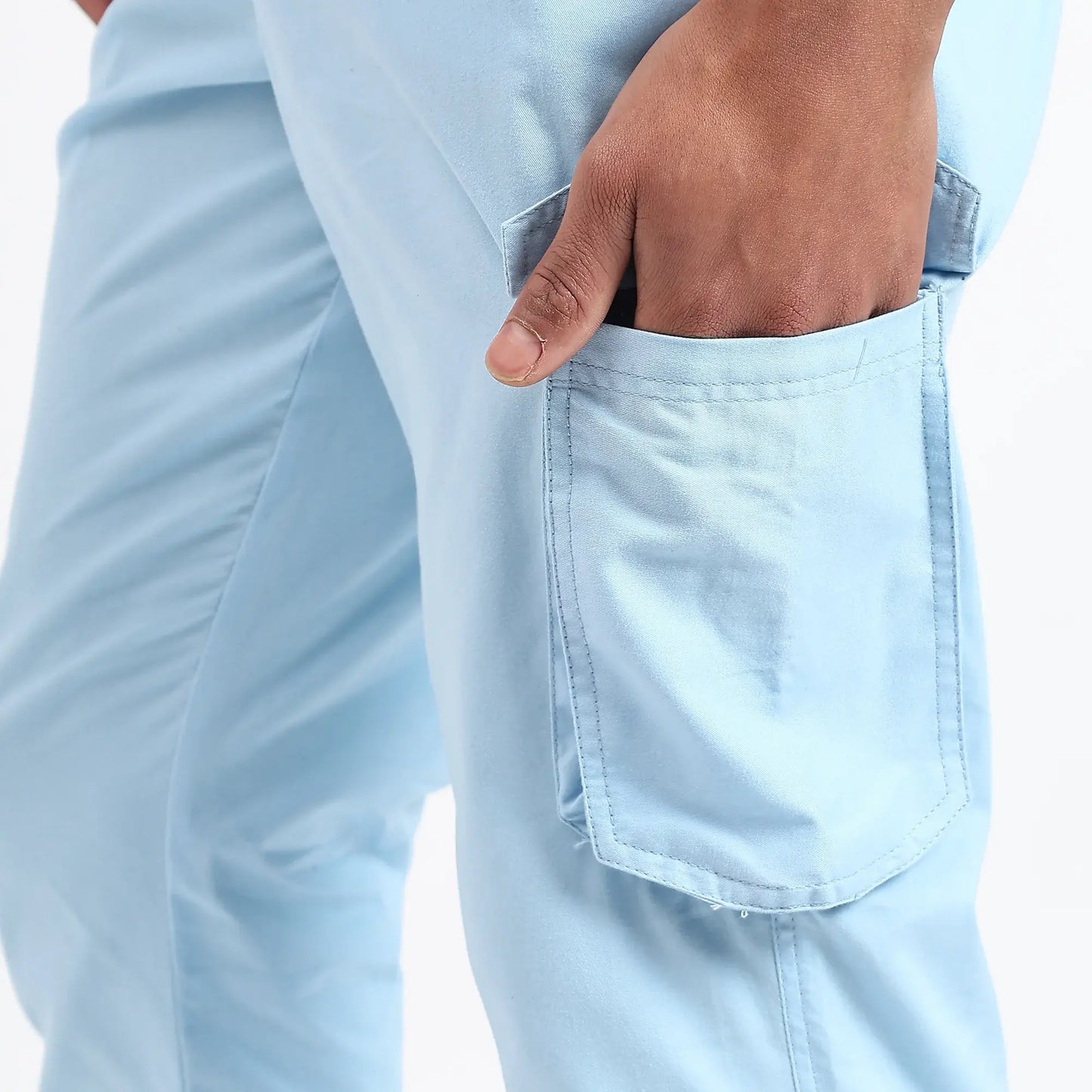 Men's Cotton Cargo Joggers | 6 Pocket Casual Pants Sky Blue