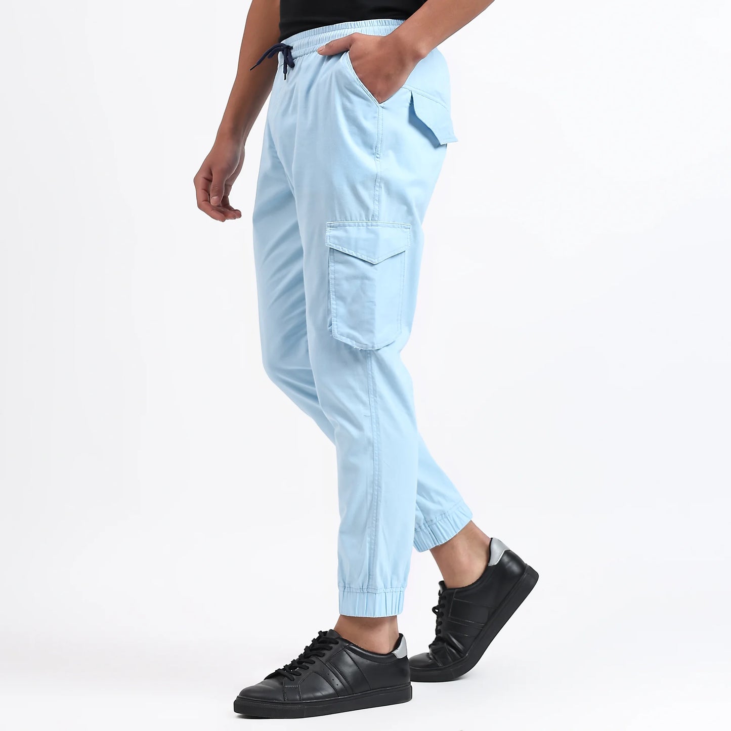 Men's Cotton Cargo Joggers | 6 Pocket Casual Pants Sky Blue