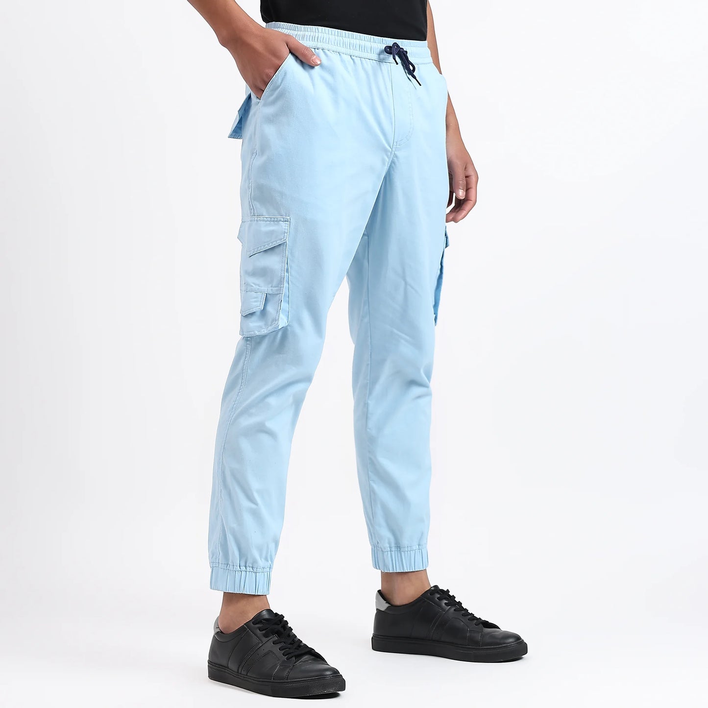 Men's Cotton Cargo Joggers | 6 Pocket Casual Pants Sky Blue