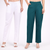 Bottle Green & White Wide Leg Cotton Pants Combo