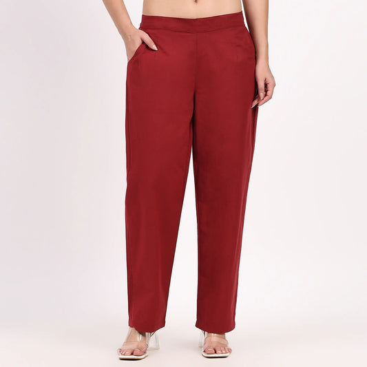 Wine Wide Leg Cotton Pants | Perfect for Everyday Comfort