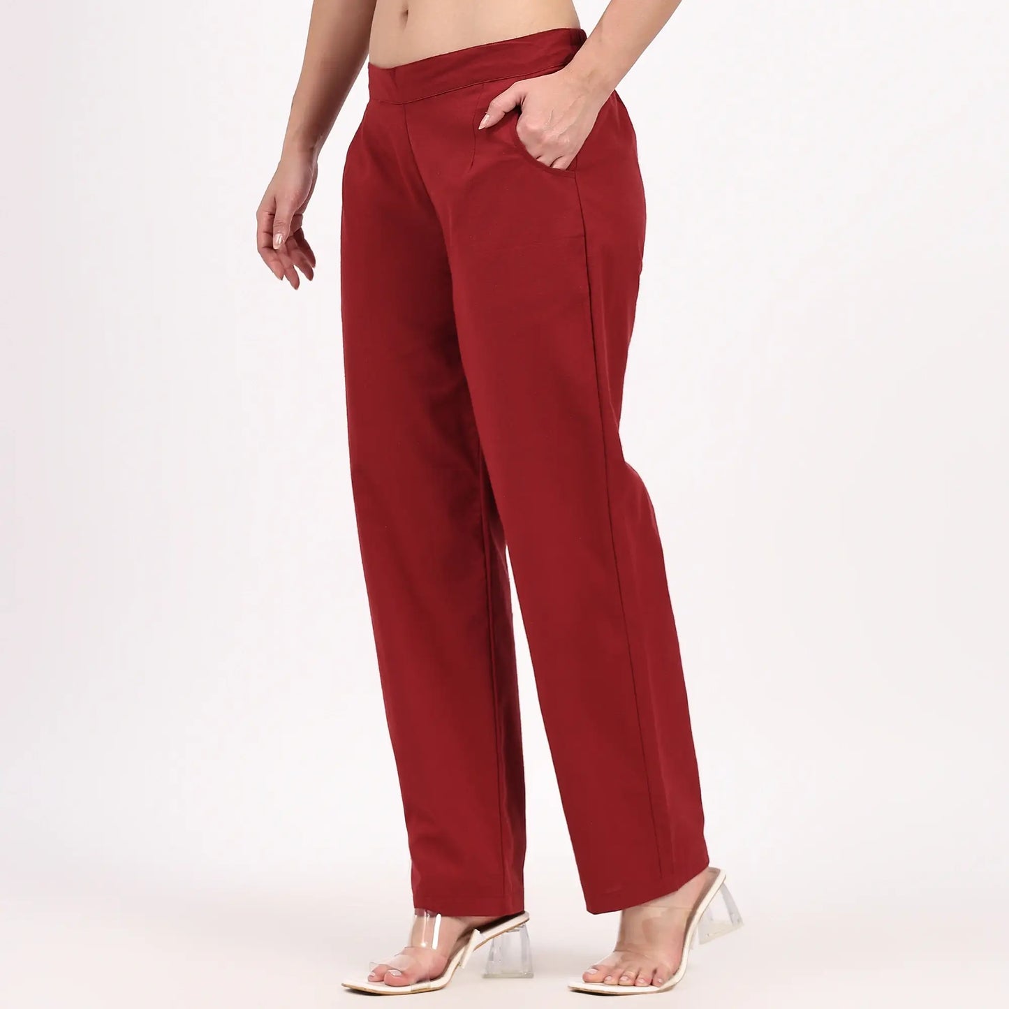 Wine Wide Leg Cotton Pants | Perfect for Everyday Comfort