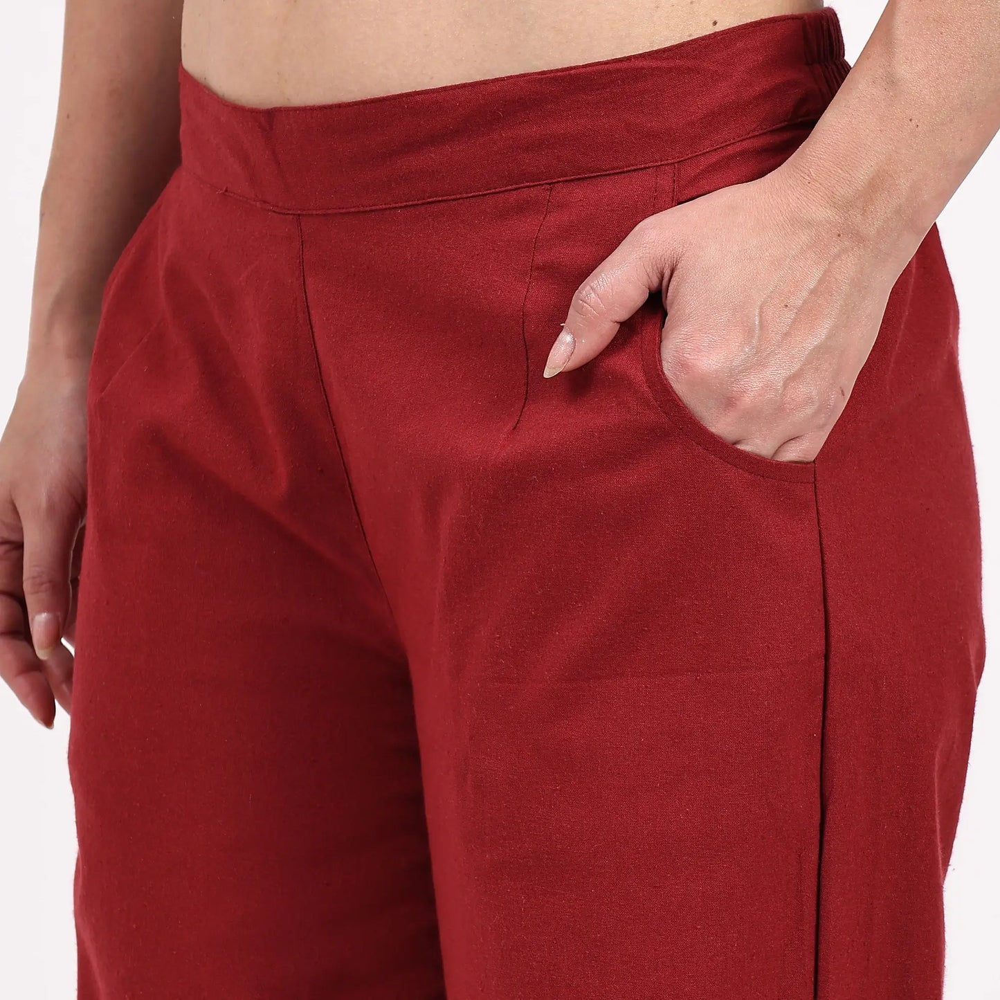 Wine Wide Leg Cotton Pants | Perfect for Everyday Comfort