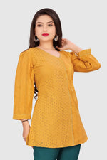 EMBROIDERED CHIKANKARI KURTA (YELLOW)